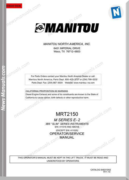 Manitou Mrt2150-648315Asd Rev.11-10 Operator Manuals
