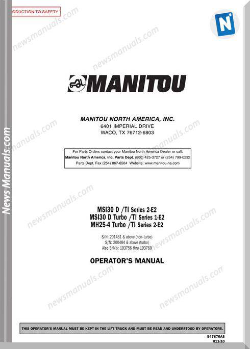 Manitou Msi30D-T,Mh25-4-201431 Operator Manuals