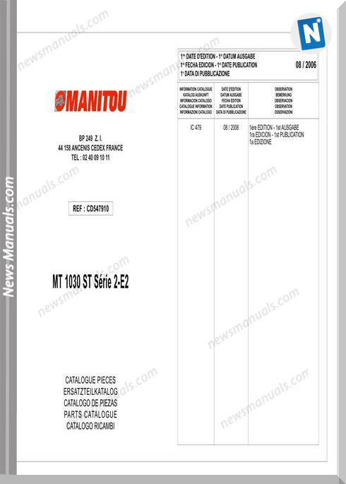 Manitou Mt 1030 Part Catalogue