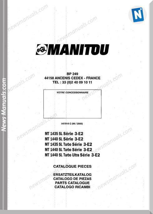 Manitou Mt 1435,1440Sl Series,1435,1440Sl Parts Manual