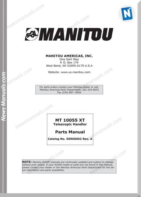 Manitou Mt10055Xt-50960002 Telescopic Parts Manuals