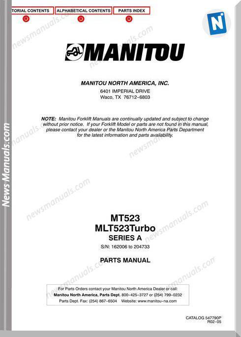 Manitou Mt523 Mlt523 Seriesa Part Manuals
