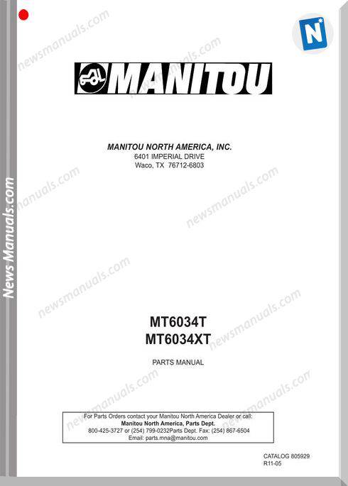 Manitou Mt6034T-805929D Telescopic Handler Parts Manual