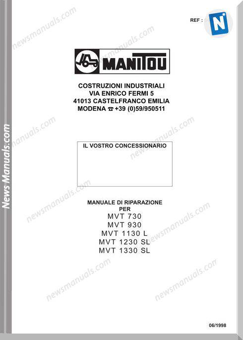 Manitou Mvt 730-930-1130-1230-1330 Repair Manual Fr
