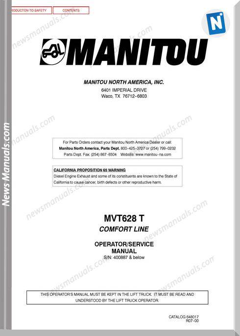 Manitou Mvt628T-648017Drev11-10 Operator Manuals