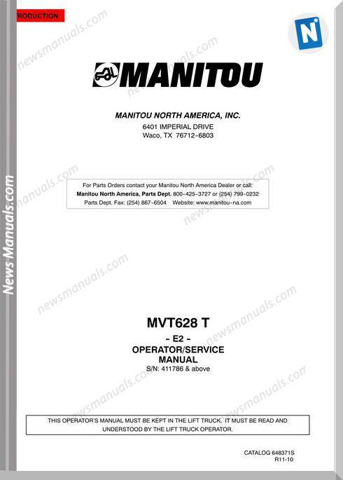 Manitou Mvt628T-648371D-Rev11-10 Operator Manuals