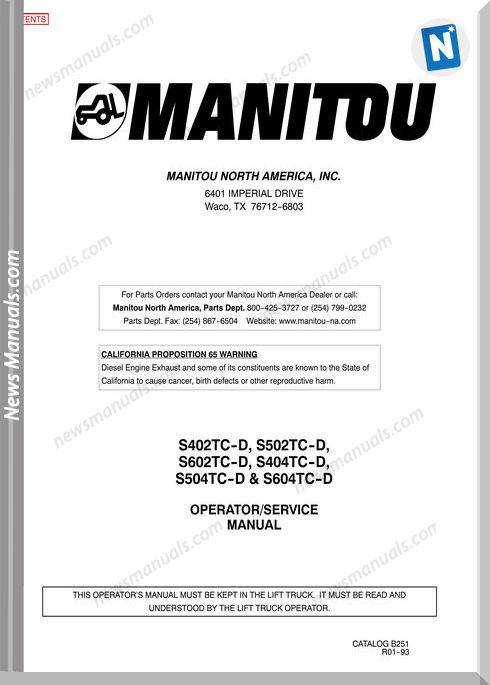 Manitou S402Tc-D,S502Tc-D,S602Tc-D,S40 Operation Manual