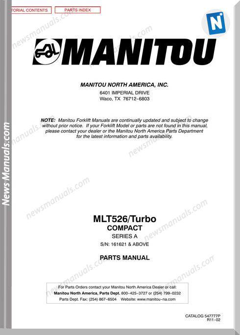 Manitou Telescopico Mlt 526,Turbo Compact Parts Manual