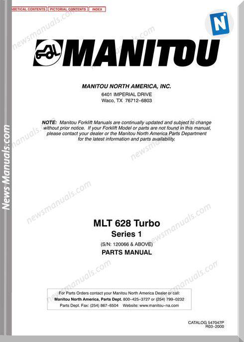 Manitou Telescopico Mlt 628 Turbo Series 1 Parts Manual