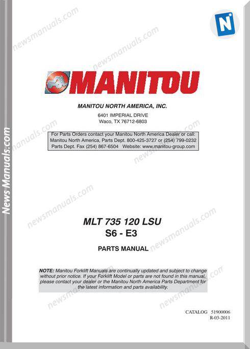 Manitou Telescopico Mlt 735-120 Lsu S6-E3 Parts Manuals