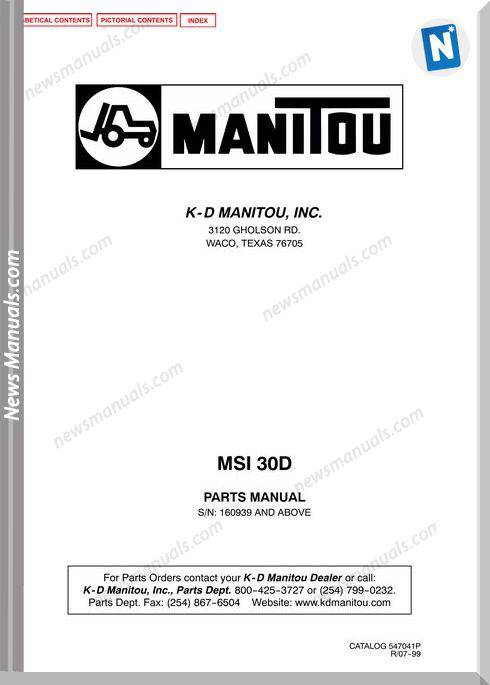 Manitou Telescopico Msi 30D Sn-160939 Parts Manual