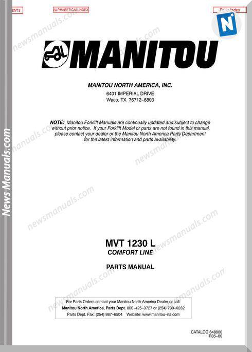 Manitou Telescopico Mvt 1230L Confort Line Parts Manual