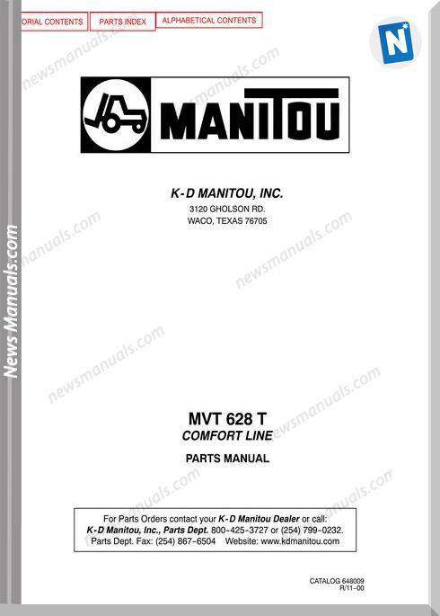 Manitou Telescopico Mvt 628T Comfort Line Parts Manual
