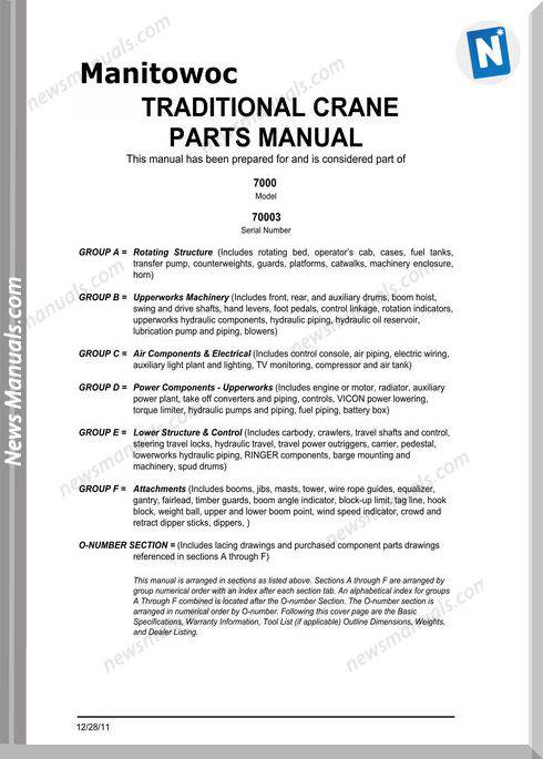 Manitowoc Crane 7000 Models 70003 Parts Manual