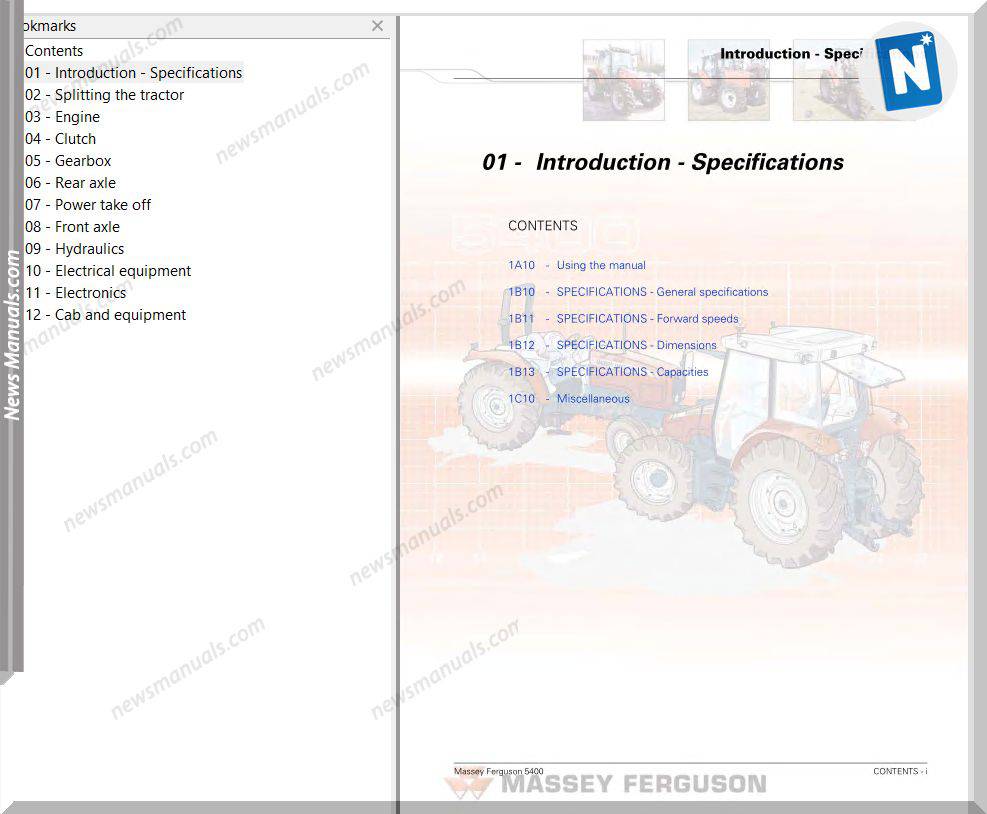 Massey Ferguson Mf5400 Workshop Manual 01-Introduction