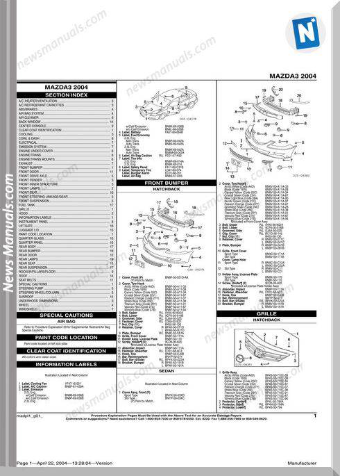 Mazda 3 2004 Parts Catalogue