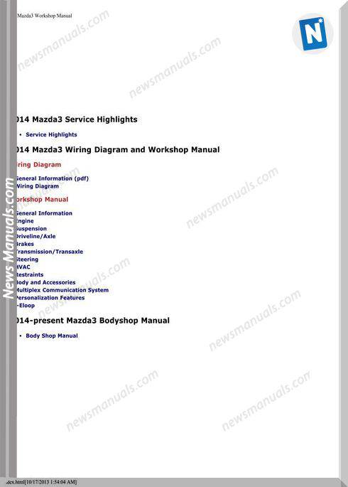 Mazda 3 2014 Workshop Repair Service Manual