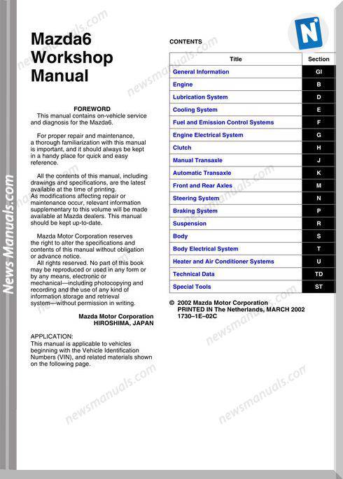 Mazda 6 Workshop Manual 1