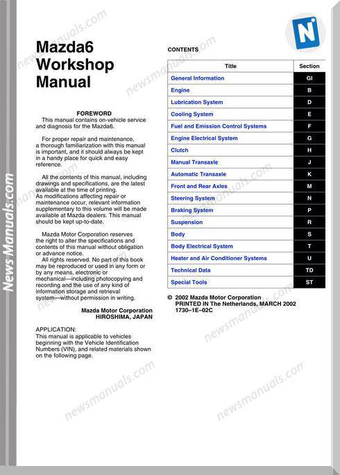 Mazda 6 Workshop Manual