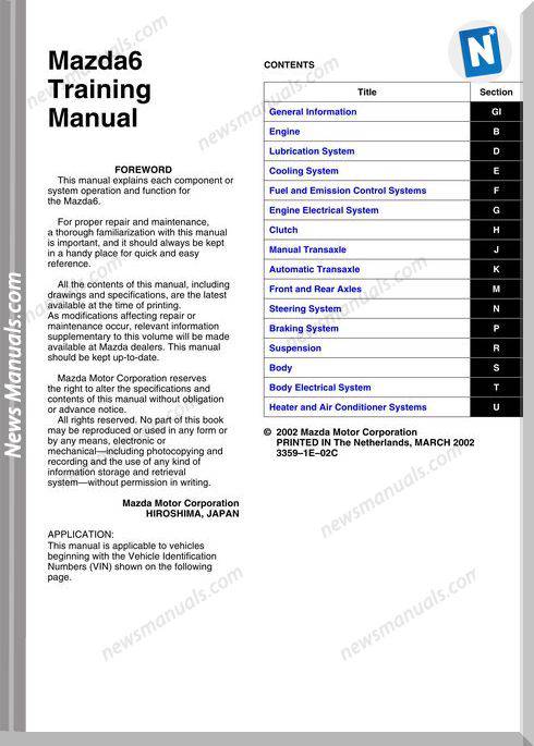 Mazda Six Training Manual