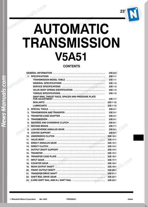 Mitsubishi Automatic Transmission 5A51 Service Manual