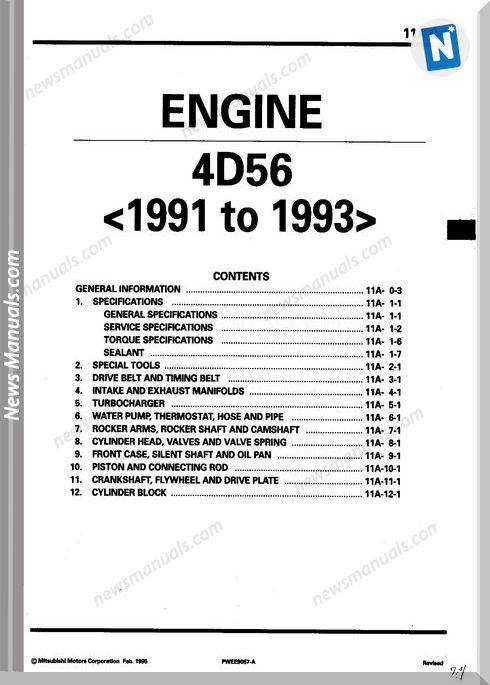 Mitsubishi Engine 4D56 1991 1993 Workshop Manual