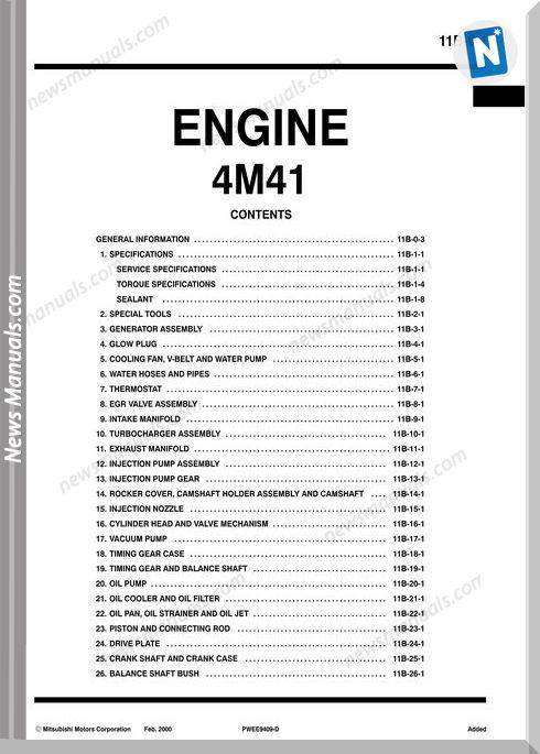 Mitsubishi Engine 4M41 Workshop Manual