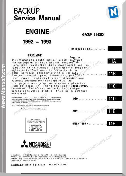 Mitsubishi Engines 4G15 4G37 4G6 4G9 4G7 Combined 1992