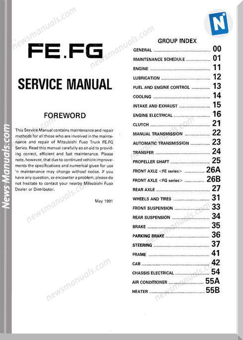 Mitsubishi Fuso 1992 95 Fe Fg Service Manual