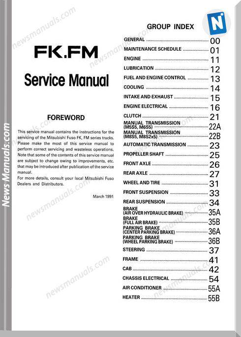 Mitsubishi Fuso 1992 95 Fkfm Service Manual