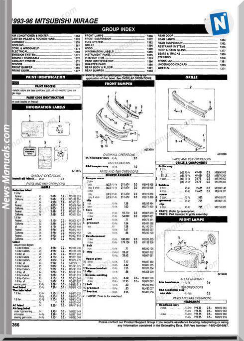 Mitsubishi Lancer Parts Listing Complete 93 96