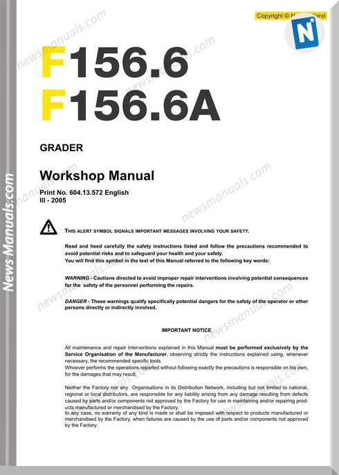 New Holland Grader F156.6 F156.6A En Service Manual