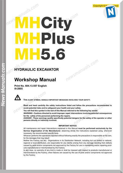 New Holland Hydraulic Excavator Mh 5 6 Workshop Manual
