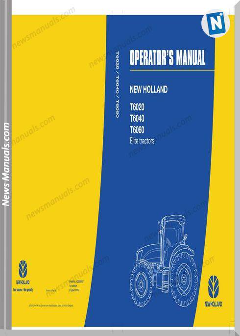 New Holland Tractor Serie T6000 Elite Operator Manual