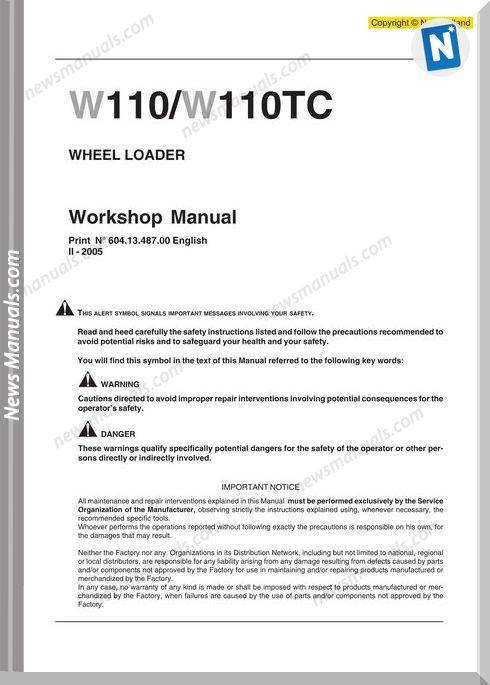 New Holland W110,W110Tc Wheel Loader Workshop Manual