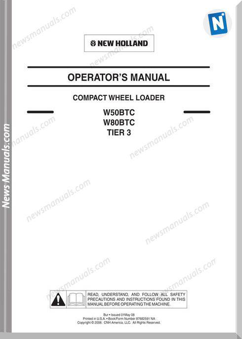 New Holland W50Btc W80Btc Wheel Loader Operator Manual