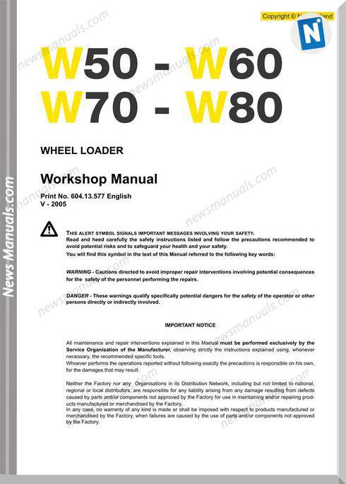 New Holland Wheel Loader W80 En Service Manual