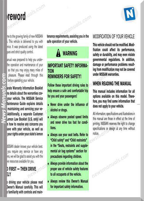 Nissan Murano 2004 Owners Manual