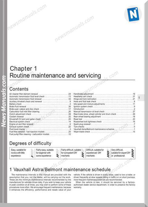 Opel Astra And Belmont Service And Repair Manual