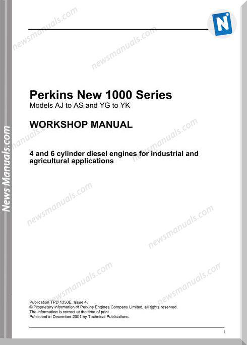 Perkins 1000 Series Aj To As Yg To Yk Workshop Manual