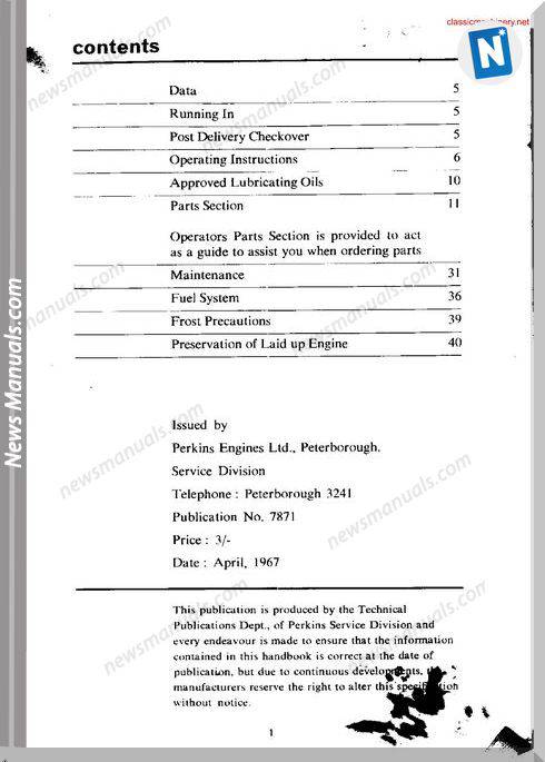 Perkins 4 108 Owners Manual