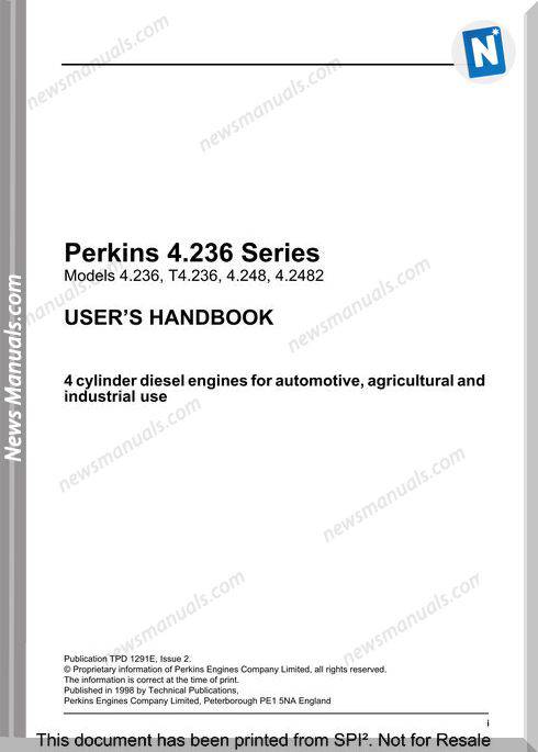 Perkins 4.236 Series T4 236 4248 42482 User Manuals