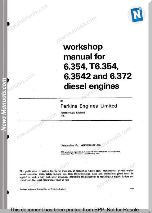 Perkins 6.354 T6.354 6.342 6.372 Engine Workshop Manual