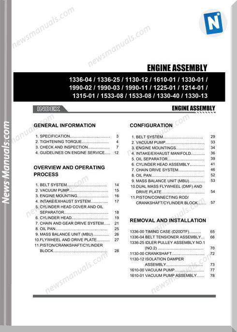 Ssang Yong Korando New Actyon 2010 2013 Engine Assambly Repair Manual