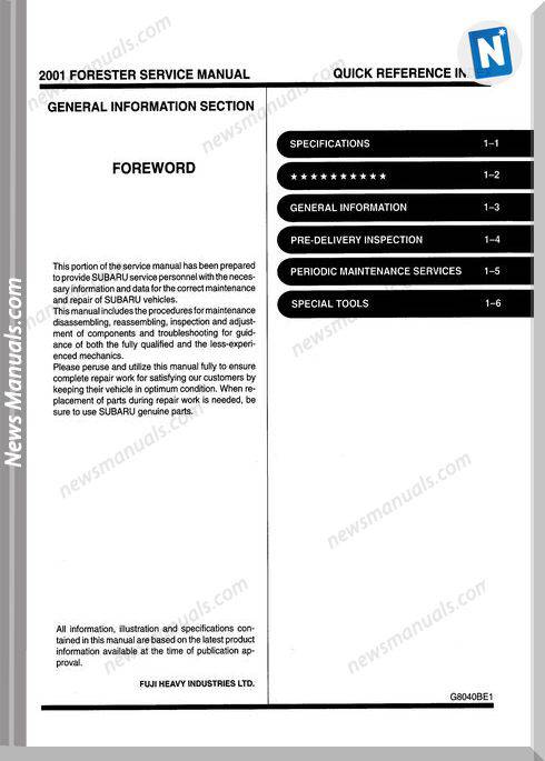 Subaru Forester S10 2001 Service Manual
