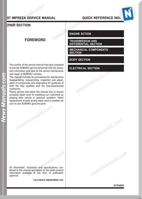 Subaru Impreza G10 1997 Service Manual