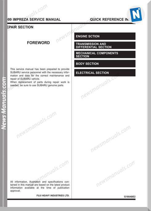 Subaru Impreza G10 1999 Service Manual