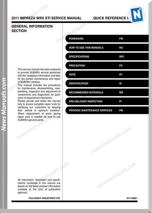 Subaru Impreza G12-Sti 2011 Service Manuals