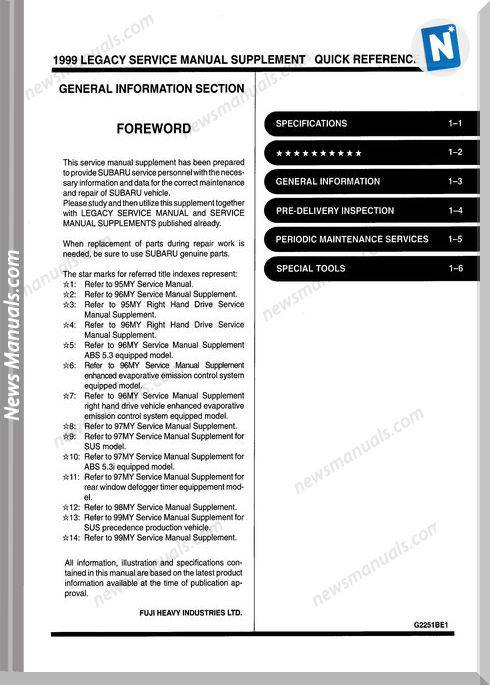 Subaru Legacy B11 1999 Service Manuals