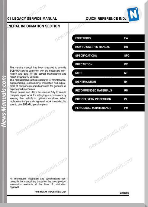 Subaru Legacy B12 2001 Service Manuals